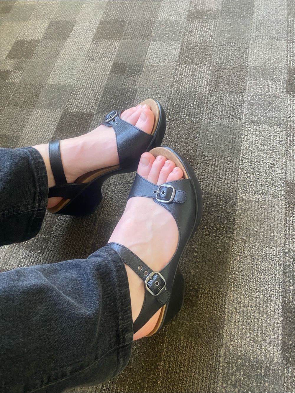 Dansko Black Leather Slingback Wedge Sandals